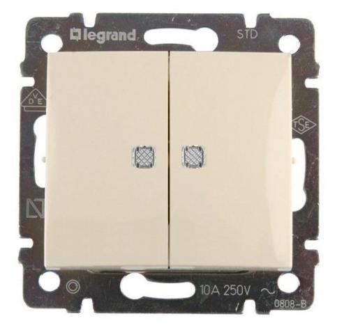 Legrand Valena  Слоновая Кость Выключатель механизм 2-клавишный с подсветкой 10А 250В 774328 индивидуальная упаковка DIY