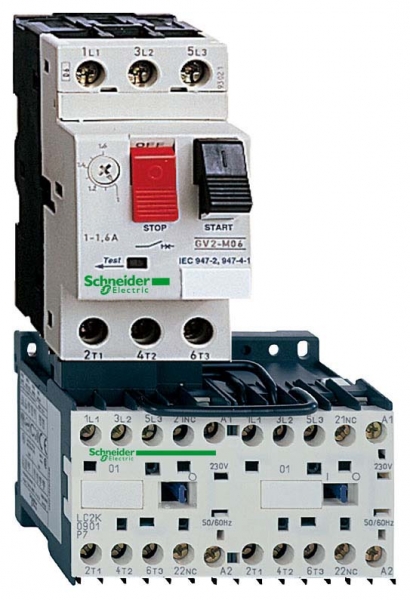 Автомат пуска двигателя реверсивный 1,6-2,5А 24В DC комбинированный GV2ME Schneider Electric /GV2ME07K2BW3/